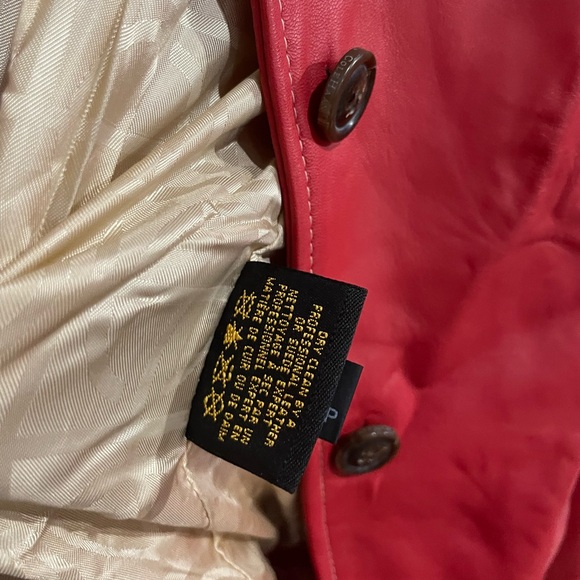 Cole Haan Red Leather Jacket Chic Preppy Button Pockets Moto Lined Contemporary - Picture 7 of 9